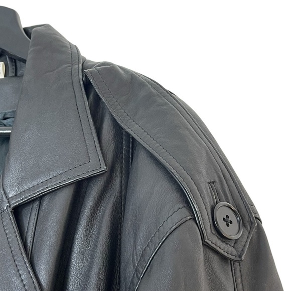 Vintage 90s Y2K Long Black Belted Leather Trench Coat With Removable Liner L/XL - Picture 9 of 15